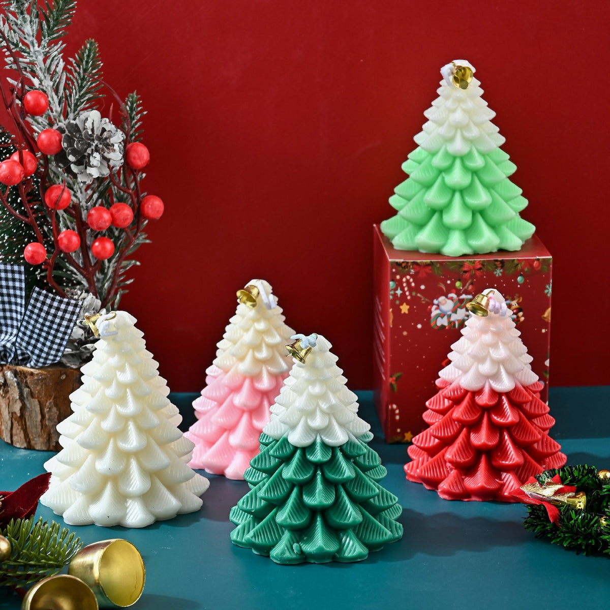 Handmade Christmas Tree Scented Candle Novelty Holiday Gift Box Set