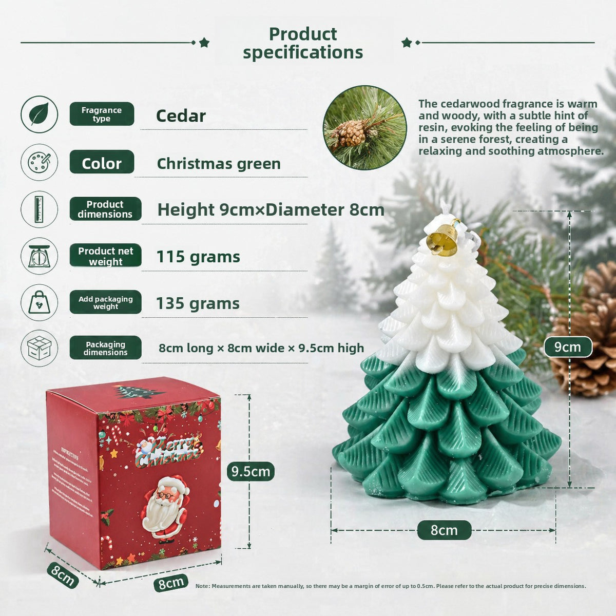 Handmade Christmas Tree Scented Candle Novelty Holiday Gift Box Set